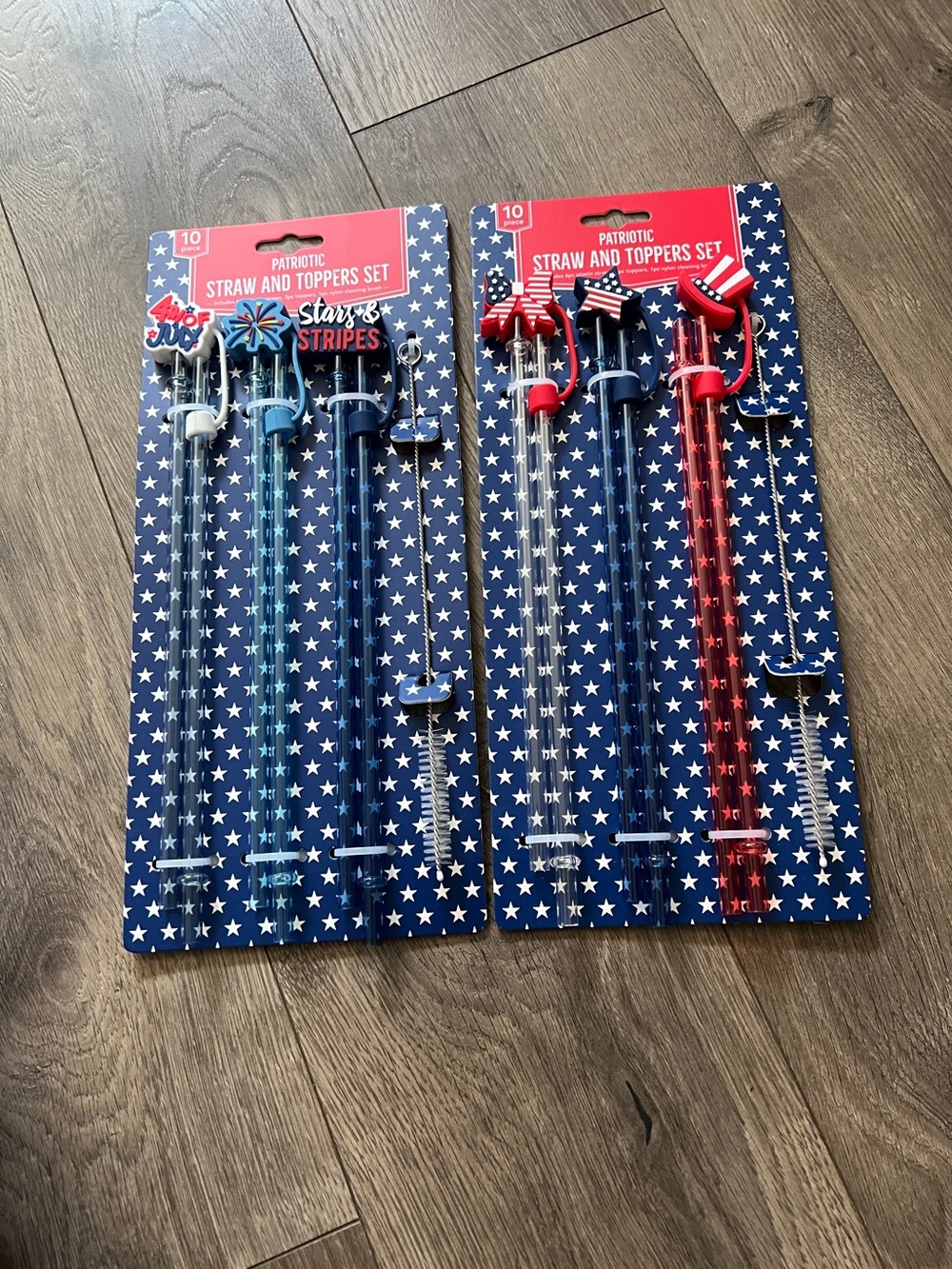 2 Packs Patriotic Straw & Toppers Set New